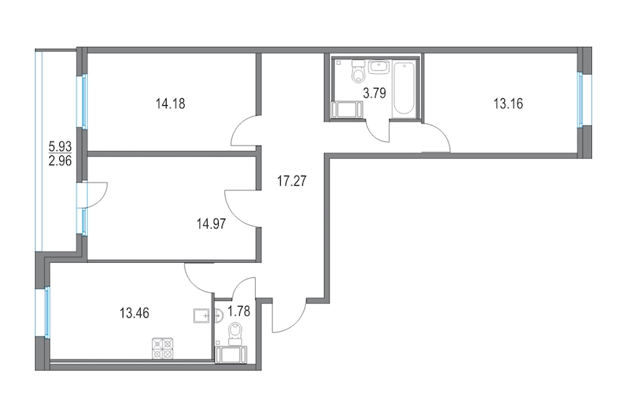 3-комнатная квартира 78.61 м², 18/25 эт., ЖК «Приморский квартал»